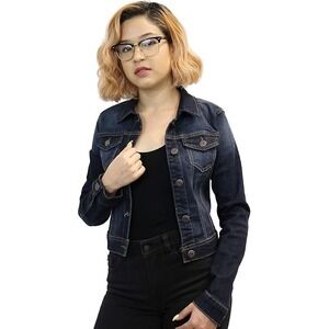 Wax Women's Basic Button Down Denim Jean Jacket - Small - Dark Denim‎